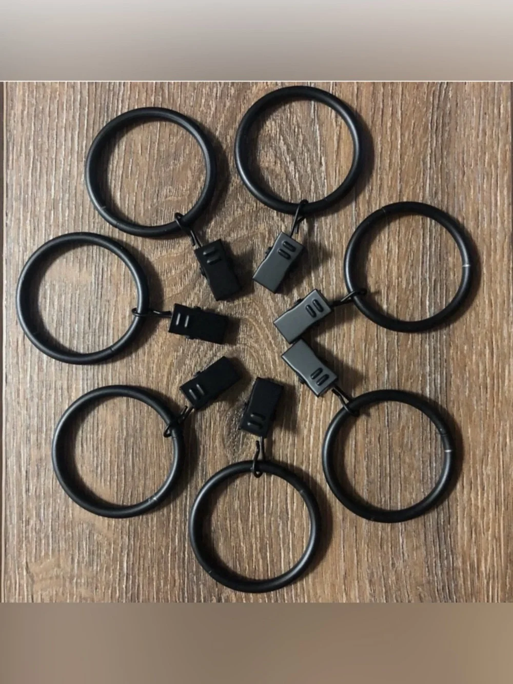 Black Metal Curtain Rings with Clips - Pack of 7